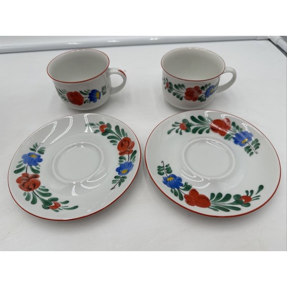 2 Set HUNGARYKALOCSA HAND PAINTED PORCELAIN  COFFEE CUP & SAUCER Folklor K.F.T. - Picture 3 of 10